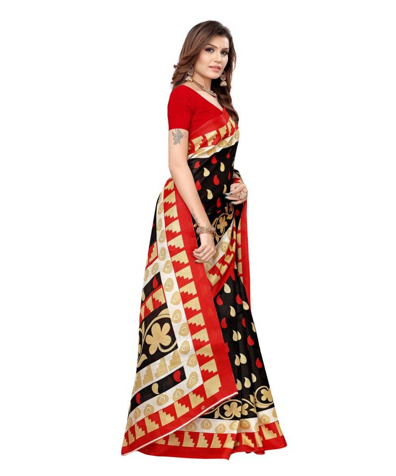 Black Printed Art Silk saree with blouse