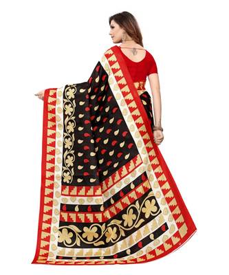 Black Printed Art Silk saree with blouse 4