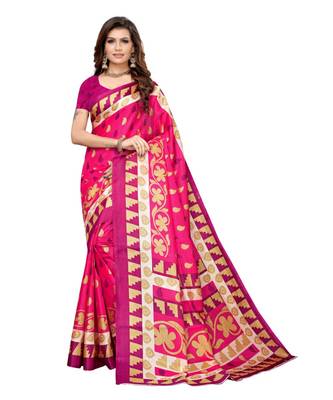 Pink Printed Art Silk saree with blouse 1