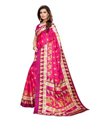Pink Printed Art Silk saree with blouse 2