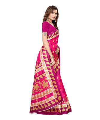 Pink Printed Art Silk saree with blouse 3