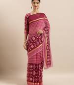 Pink Embroidered Cotton Saree With Blouse
