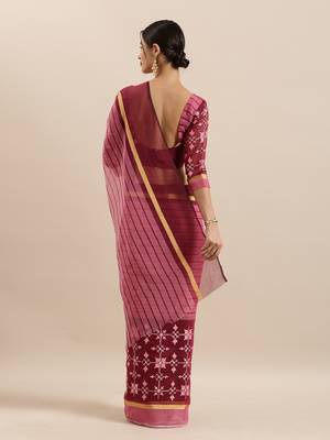 Pink Embroidered Cotton Saree With Blouse 2