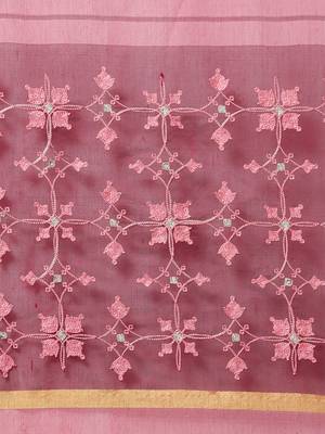 Pink Embroidered Cotton Saree With Blouse 4