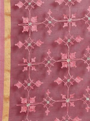 Pink Embroidered Cotton Saree With Blouse 5