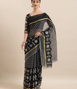 Black Embroidered Cotton Saree With Blouse
