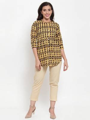 Beige printed cotton cotton-tops 4