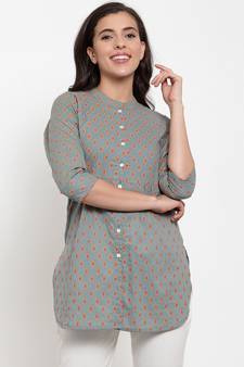 Indibelle Grey printed cotton cotton-tops