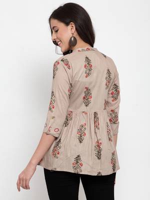 Indibelle Beige printed cotton cotton-tops 2