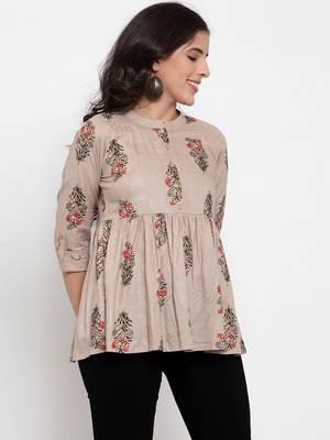 Indibelle Beige printed cotton cotton-tops 3