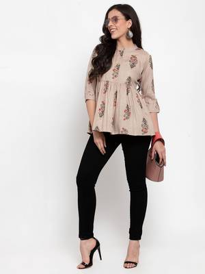 Indibelle Beige printed cotton cotton-tops 4