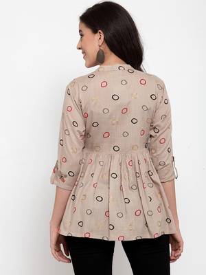 Indibelle Beige printed viscose rayon cotton-tops 2