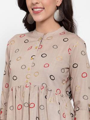 Indibelle Beige printed viscose rayon cotton-tops 5