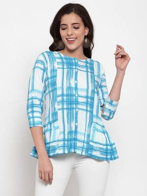 Sky-blue printed viscose rayon cotton-tops 1