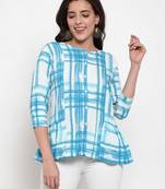 Indibelle Sky-blue printed viscose rayon cotton-tops
