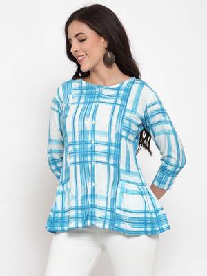 Sky-blue printed viscose rayon cotton-tops 3