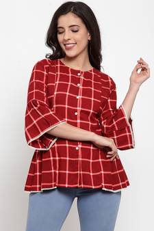 Indibelle Maroon printed viscose rayon cotton-tops