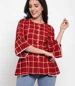 Indibelle Maroon printed viscose rayon cotton-tops