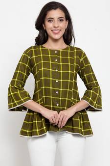 Indibelle Green printed viscose rayon cotton-tops