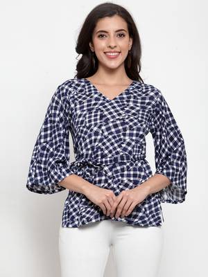 Blue printed viscose rayon cotton-tops 1