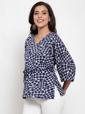 Blue printed viscose rayon cotton-tops 3
