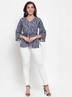 Blue printed viscose rayon cotton-tops 4