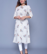 Off-white printed rayon kurtas-and-kurtis