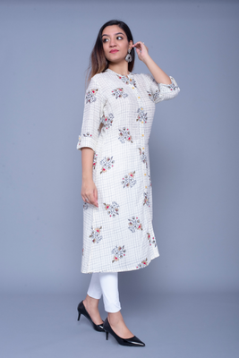 Off-white printed rayon kurtas-and-kurtis 4
