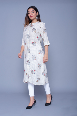 Off-white printed rayon kurtas-and-kurtis 5