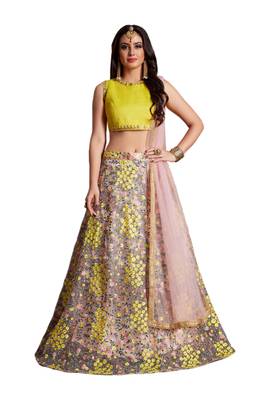 Light-Pink Embroidered Art Silk Semi Stitched Bridal Lehenga 1