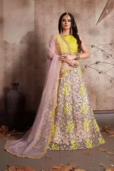 Light-Pink Embroidered Art Silk Semi Stitched Bridal Lehenga