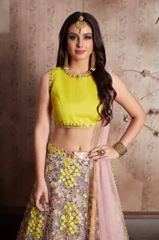 Light-Pink Embroidered Art Silk Semi Stitched Bridal Lehenga