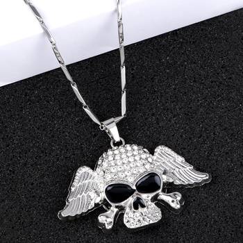 Silver Plated Skull With Wings Pendant Chain For Man And Boy 1