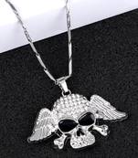 Silver Plated Skull With Wings Pendant Chain For Man And Boy