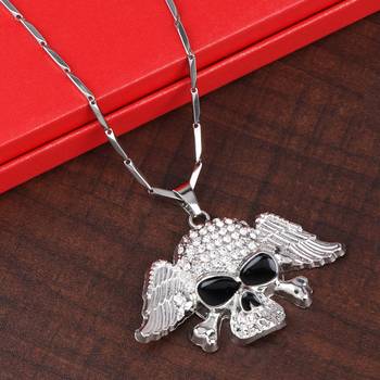 Silver Plated Skull With Wings Pendant Chain For Man And Boy 2