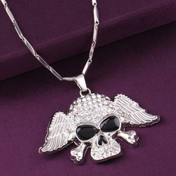 Silver Plated Skull With Wings Pendant Chain For Man And Boy 4
