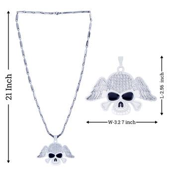 Silver Plated Skull With Wings Pendant Chain For Man And Boy 5