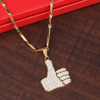 Gold Plated Adorable Classic Chain with Thumps Up Diamond Studded Pendant For Men and boy 2
