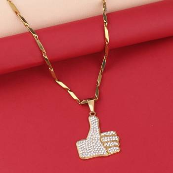 Gold Plated Adorable Classic Chain with Thumps Up Diamond Studded Pendant For Men and boy 3