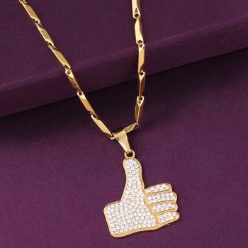 Gold Plated Adorable Classic Chain with Thumps Up Diamond Studded Pendant For Men and boy 4