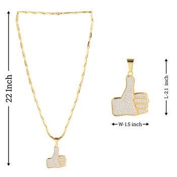 Gold Plated Adorable Classic Chain with Thumps Up Diamond Studded Pendant For Men and boy 5