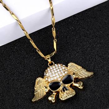 Gold Plated Skull With Wings Pendant Chain For Man And Boy 1
