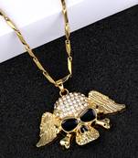 Gold Plated Skull With Wings Pendant Chain For Man And Boy