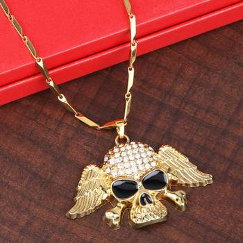 Gold Plated Skull With Wings Pendant Chain For Man And Boy 2