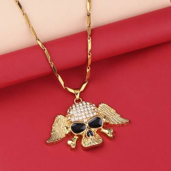 Gold Plated Skull With Wings Pendant Chain For Man And Boy 3
