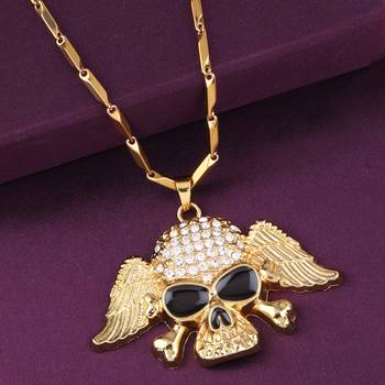 Gold Plated Skull With Wings Pendant Chain For Man And Boy 4