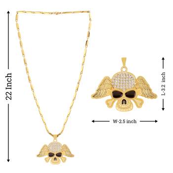 Gold Plated Skull With Wings Pendant Chain For Man And Boy 5