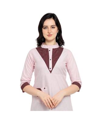 Pink plain Cotton kurtis 4