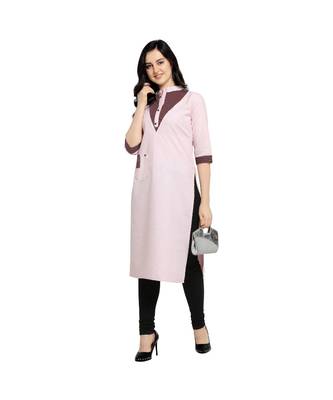 Pink plain Cotton kurtis 5