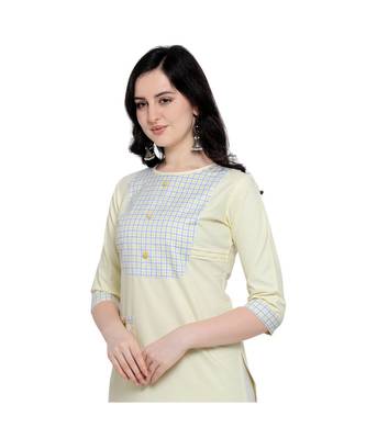 Yellow plain Rayon kurtis 4